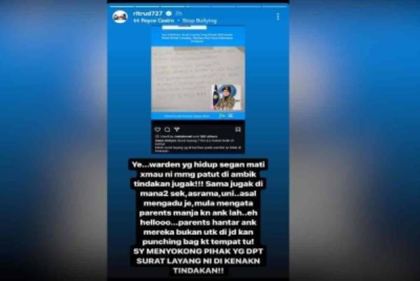 Screenshot of Rita Rudaini’s post on Instagram on Wednesday.
